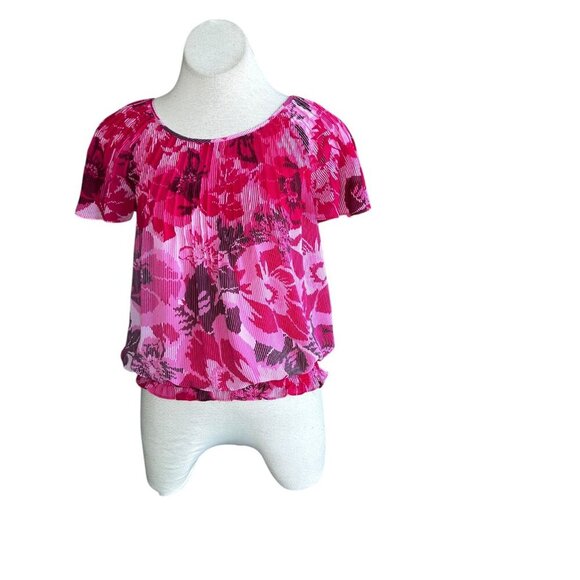 Pink Floral Babydoll Sheer Blouse with Camisole Size Small Elastic Waist - Picture 1 of 8